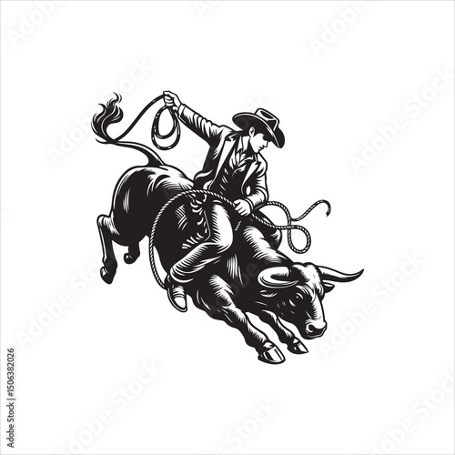 Bull Rodeo Showdown – Cowboy Riding a Bucking Bull in Action

