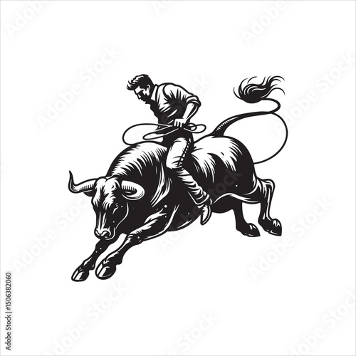 Bull Rodeo Showdown – Cowboy Riding a Bucking Bull in Action

