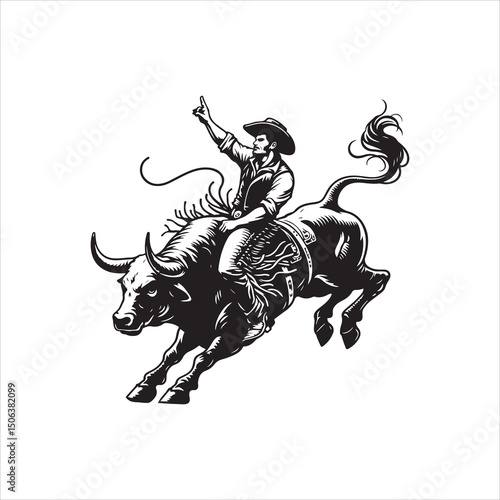 Bull Rodeo Showdown – Cowboy Riding a Bucking Bull in Action

