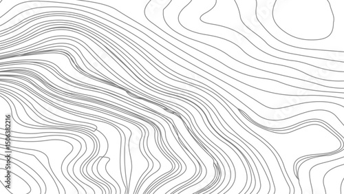 Abstract black and white topographic contours lines of mountains. White wave paper curved reliefs abstract background, 