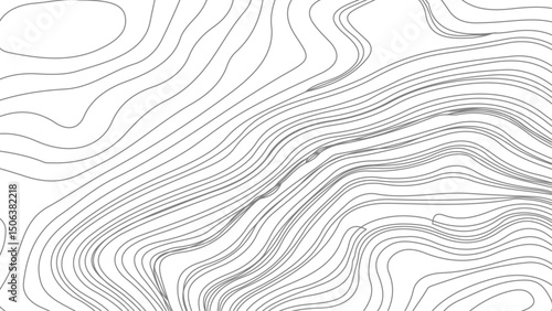 Abstract black and white topographic contours lines of mountains. White wave paper curved reliefs abstract background, 