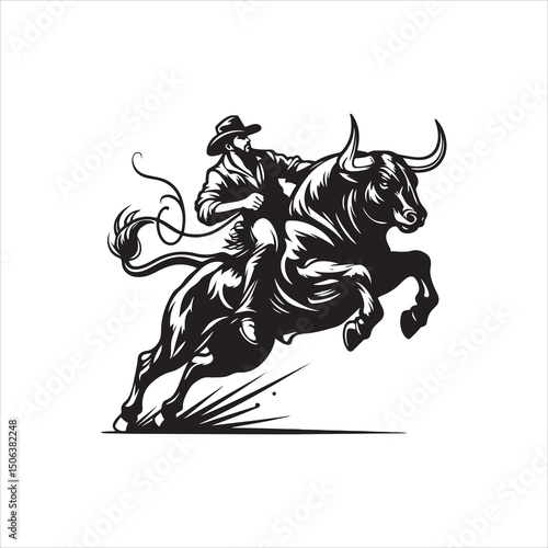 Bull Rodeo Showdown – Cowboy Riding a Bucking Bull in Action

