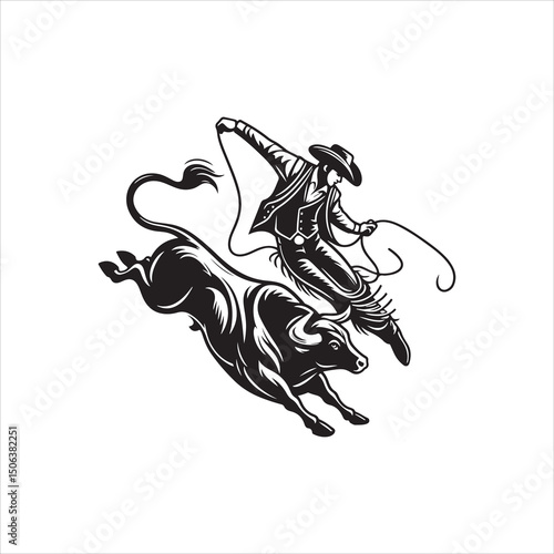 Bull Rodeo Showdown – Cowboy Riding a Bucking Bull in Action

