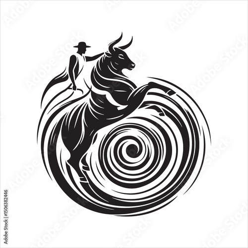 Bull Rodeo Showdown – Cowboy Riding a Bucking Bull in Action

