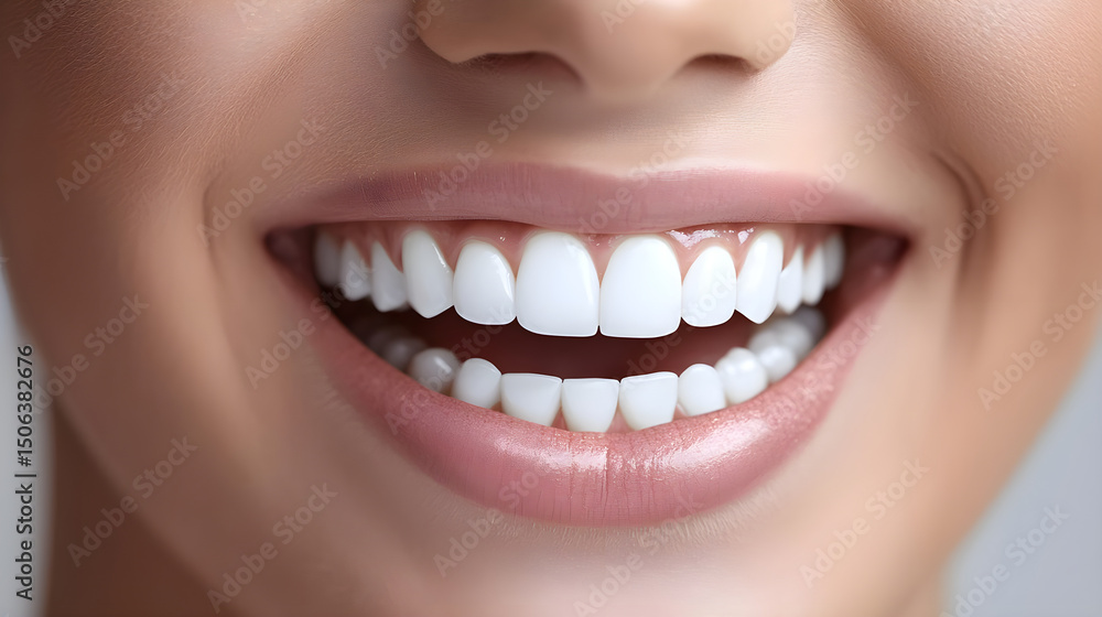 Close-Up of Smiling Woman with Perfectly White and Healthy Teeth Close-Up of Smiling Woman with Perfectly White and Healthy Teeth