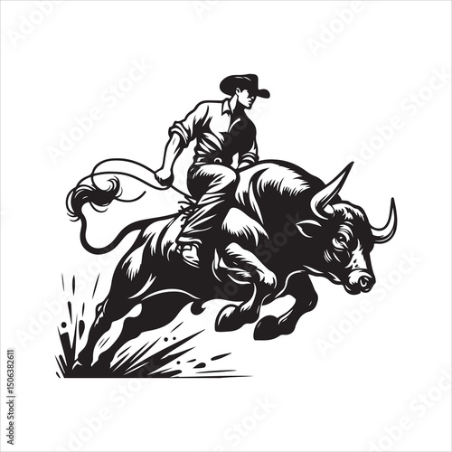 Bull Rodeo Showdown – Cowboy Riding a Bucking Bull in Action

