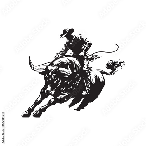 Bull Rodeo Showdown – Cowboy Riding a Bucking Bull in Action

