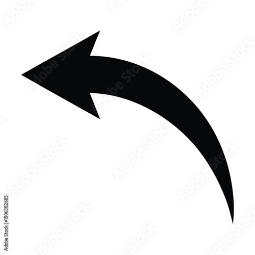 Short curved black arrow silhouette isolated on white background
