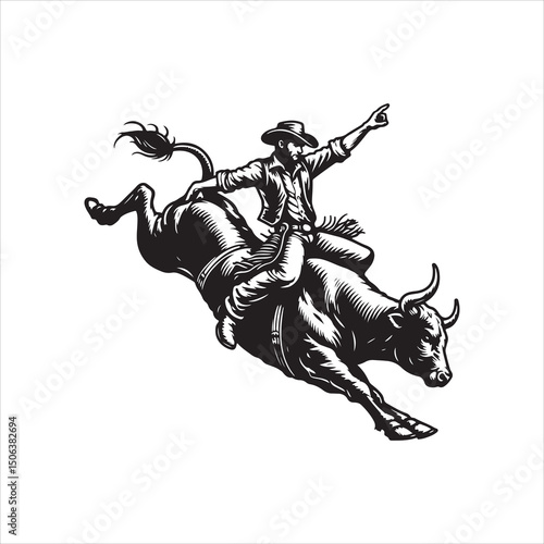 Bull Rodeo Showdown – Cowboy Riding a Bucking Bull in Action

