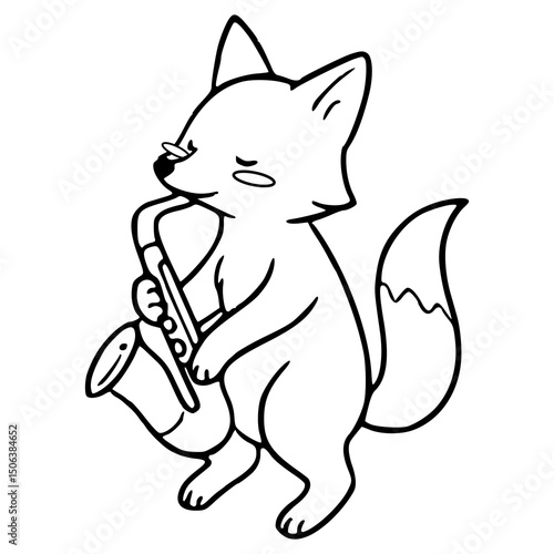 cute fox playing saxophone illustration