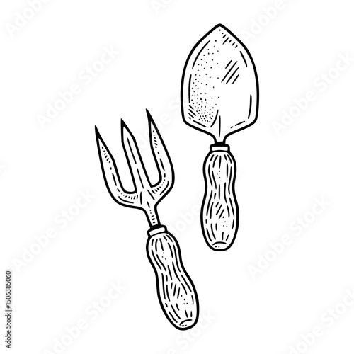 vintage style garden tools sketch