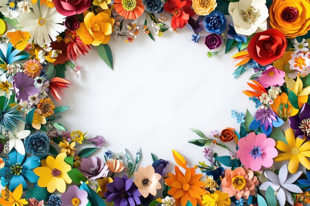 Fototapeta premium Colorful paper flowers in a circular frame