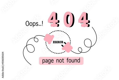 Cute 404 Error Page Not Found Vector – Pink Minimal Flat Design for Website or App