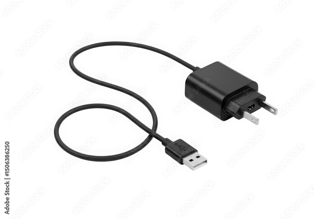 Black usb charger adapter isolated on white background Black usb charger adapter isolated on white background