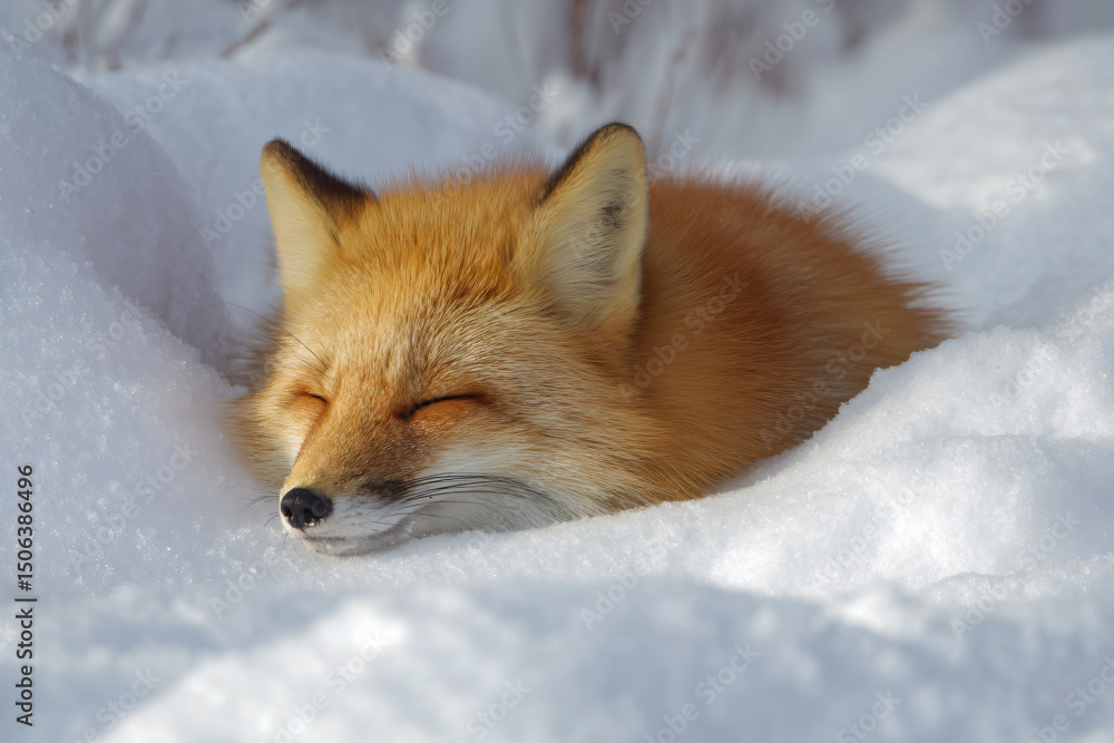 Obraz premium a fox is sleeping in the snow