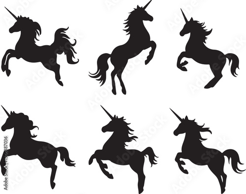 Unicorn Silhouette Vector Set Black & White Fantasy Horse Mythical Creature Graphic Design