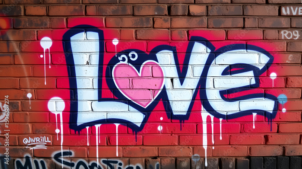 the word love graffiti style spray paint on a brick wall art urban grunt style the word love graffiti style spray paint on a brick wall art urban grunt style