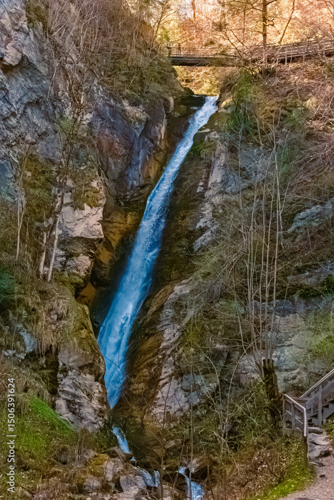 Obraz premium Alpine spring view at the famous Gainfeld waterfall, Bischofshofen, St. Johann im Pongau, Salzachpongau, Salzburg, Austria