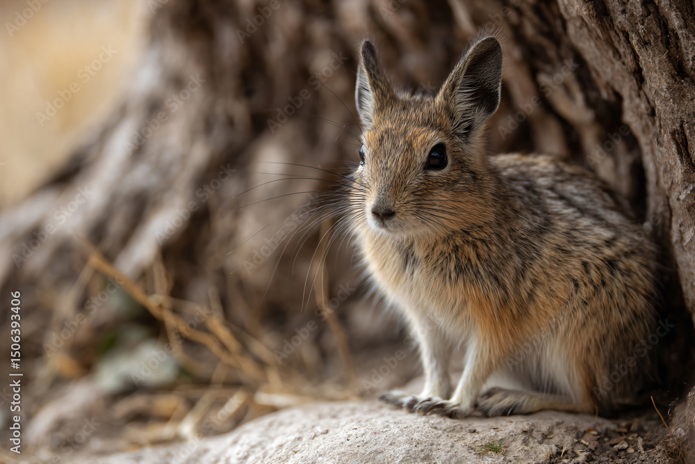 Fototapeta premium a small animal sitting on a rock near a tree
