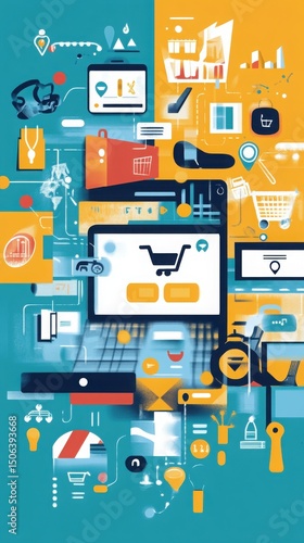 Wallpaper Mural E-commerce business concept illustration with various digital marketing elements Torontodigital.ca