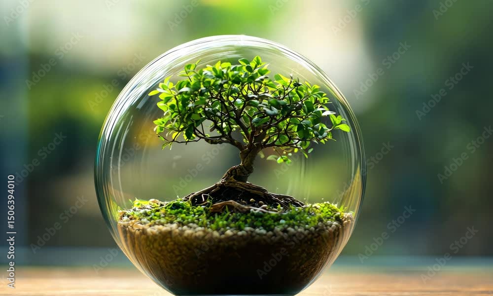 Miniature tree in glass orb terrarium Miniature tree in glass orb terrarium