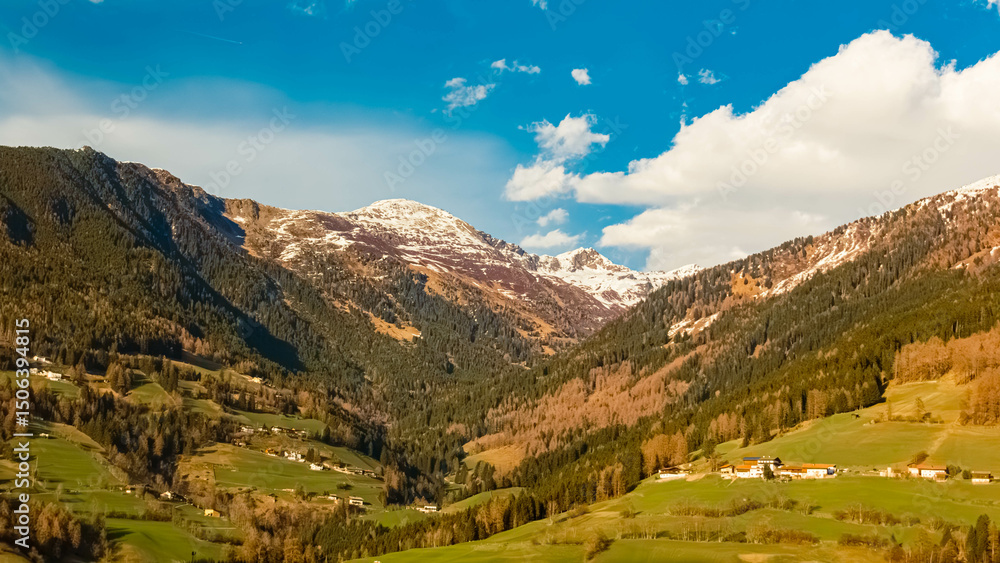 Naklejka premium Alpine spring view at the Brenner pass road between Austria and Italy