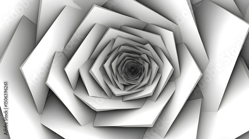 Abstract White Rose in Spiral Design with Geometric Elements