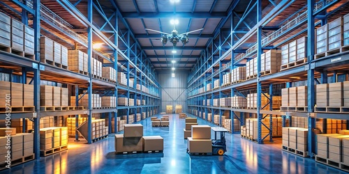 Automated Warehouse with Drone Delivery and Pallet Rack Storage