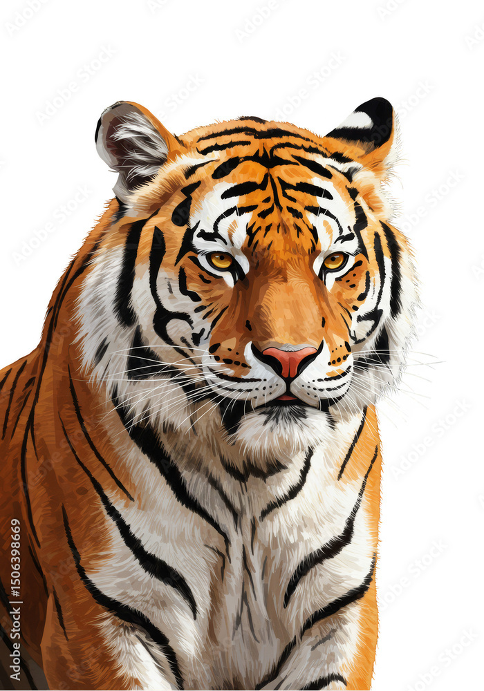 Naklejka premium Detailed Isolated Tiger Portrait with Transparent Background Illustration