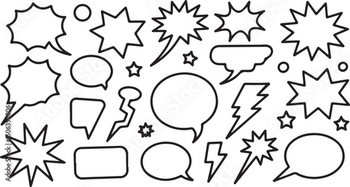 Line speed cartoon effect, boom explosive motion line element set. Comic boom burst, explosive smoke, line speed cartoon vector icon. Hand drawn sketch doodle action effect. Vector illustration