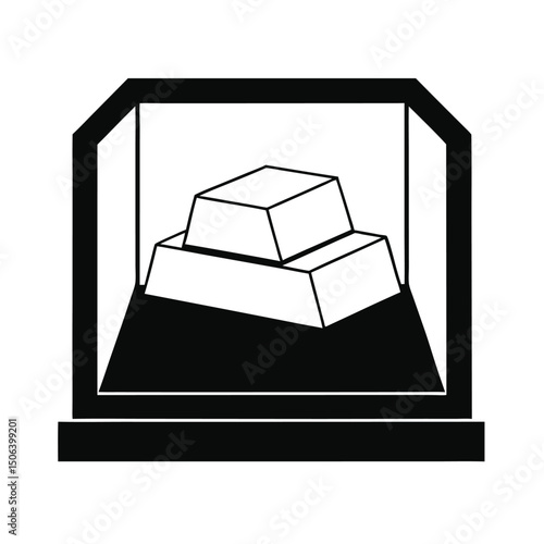 Gold bullion bars securely displayed within a protective showcase illustration