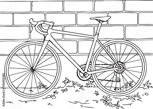 Roadbike bicycle illustration sketch without color - with background  the wall - for your template design asset - available for redrawing and coloring 