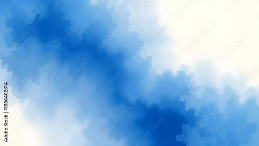 Fototapeta premium Abstract Blue Watercolor Background Serene Digital Painting, Gradient Texture, Soft Hues, Artistic Design, Cloud-like Formation