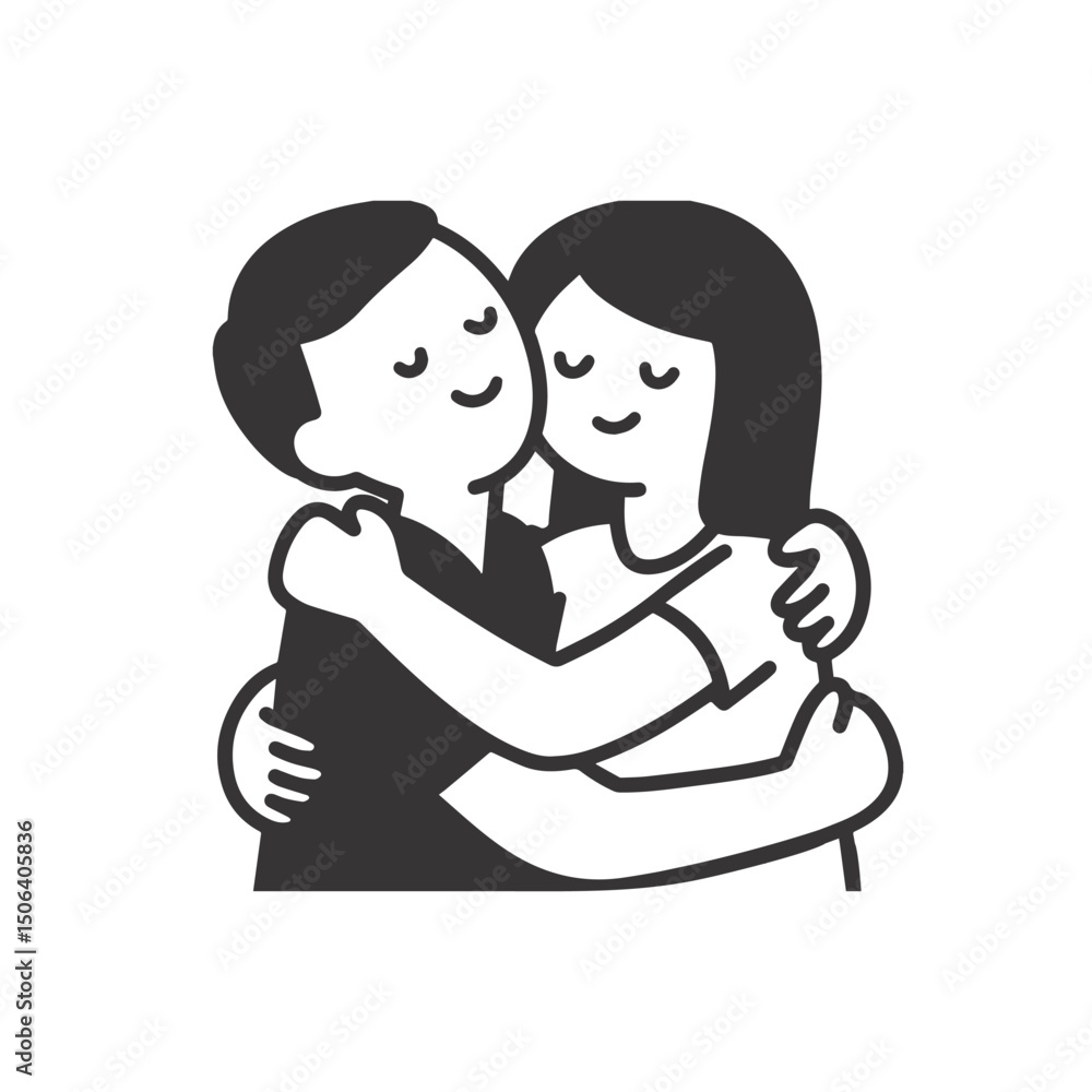 Faceless Two People Hugging – Bold Outline Emotional Moment Clipart on White Background Faceless Two People Hugging – Bold Outline Emotional Moment Clipart on White Background