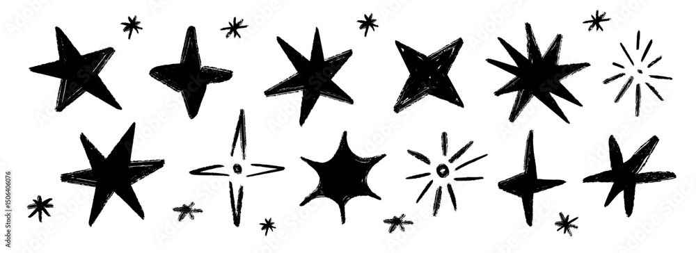 custom made wallpaper toronto digitalBlack crayon hand drawn stars and sparkles set. Childish doodle sparks collection. Grunge rough brush stroke shine element pack for collage, poster, sticker, label. Kid sketched pencil symbols. Vector