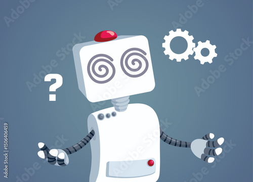 Robot Making Errors and Hallucinating Vector Concept Illustration. Bad technology failing and malfunctioning giving weird response 