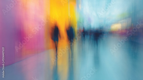 Blurred Figures in Colorful Abstract Background