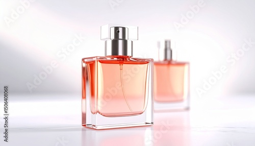 Perfume advertisement, luxury and minimalism: Stylish perfume mockup, neutral tones and soft focus.