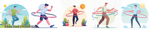 male character vector playing hula hoop