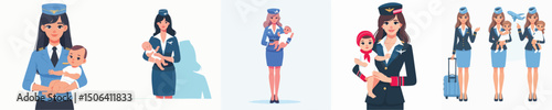 vector of stewardess carrying baby