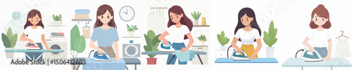 vector character woman is ironing