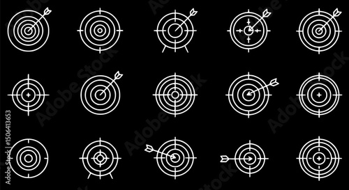 Target Icons Archery Aim Goal Achievement Bullseye Graphics White Line
