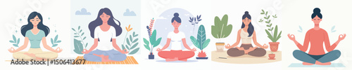 vector character woman meditating