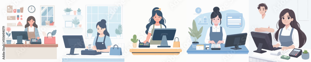Fototapeta premium vector character woman working cashier