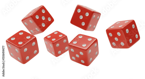 Red Dice Cubes Rolling with White Spots Isolated on a Transparent Background Illustration