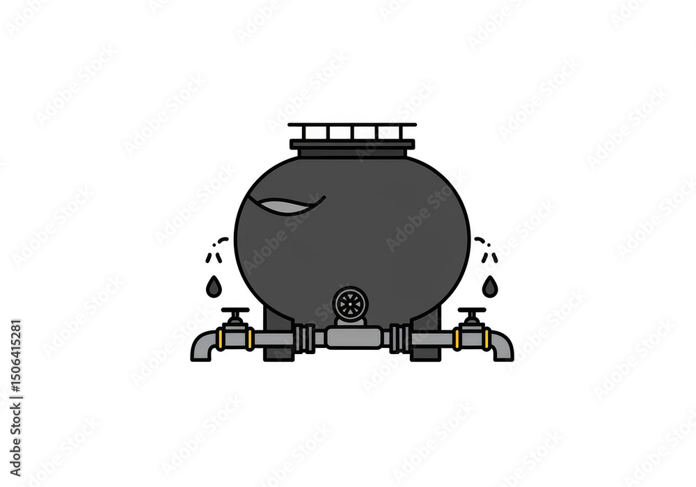 Fototapeta premium Gray Isolated Industrial Water Tank With Metal Pipe Illustration