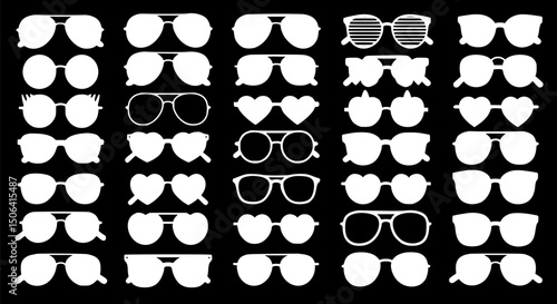 Large Collection of Sunglasses Silhouettes:  Aviator Round Heart Wayfa