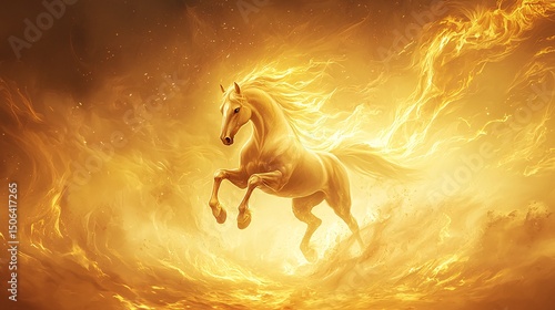 Running horse in the golden light