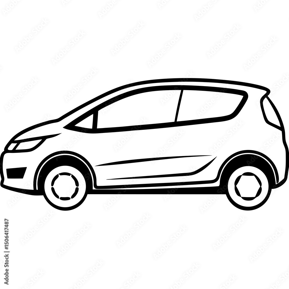 Simple line drawing of a modern hatchback car Simple line drawing of a modern hatchback car