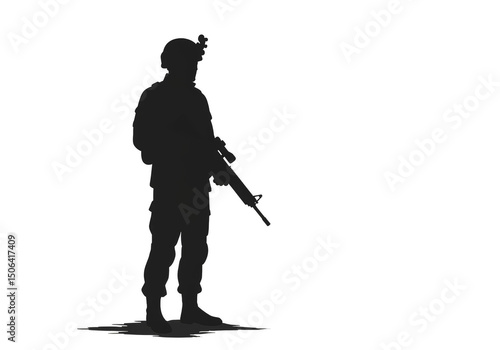 Silhouette of Soldier with Gun Transparent Background Illustration